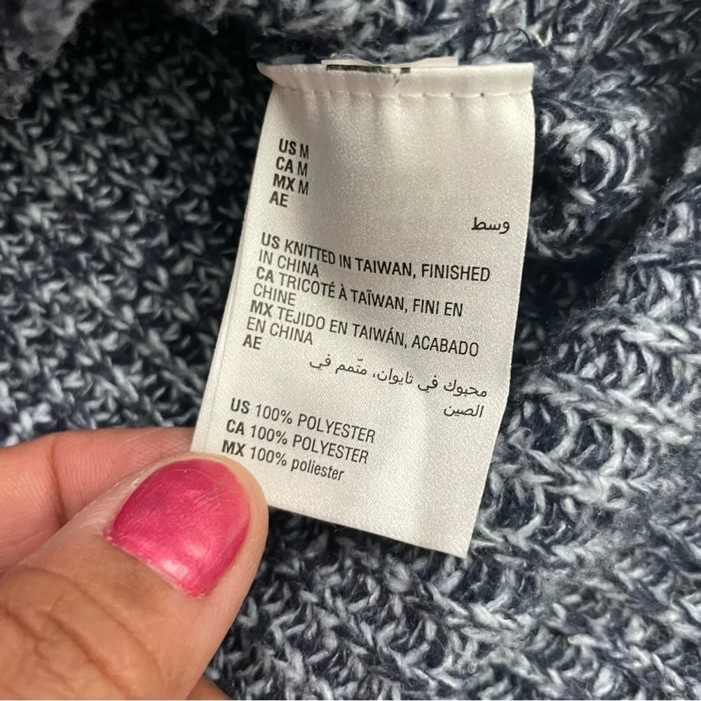Style & Co Women's Pointelle Sweater Long Sleeve Blue & White Marl Crew Neck